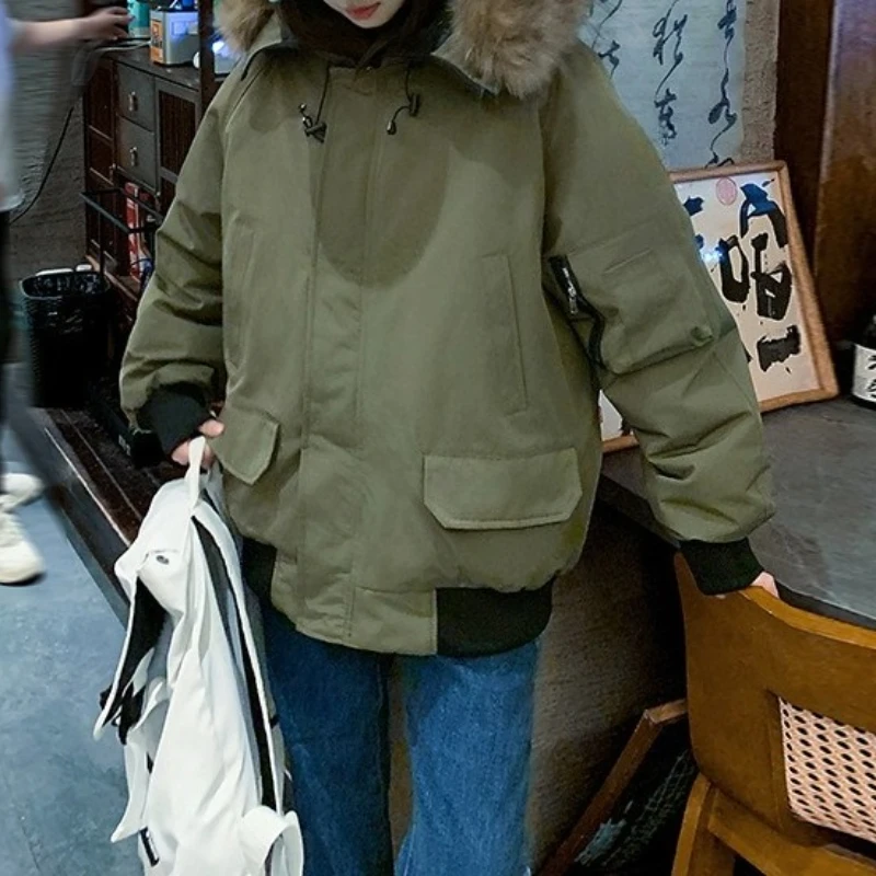 

American Frock Big Hair Collar School Overcomes Cotton Female Students Korean Version of Winter Long Cotton-padded Jacket
