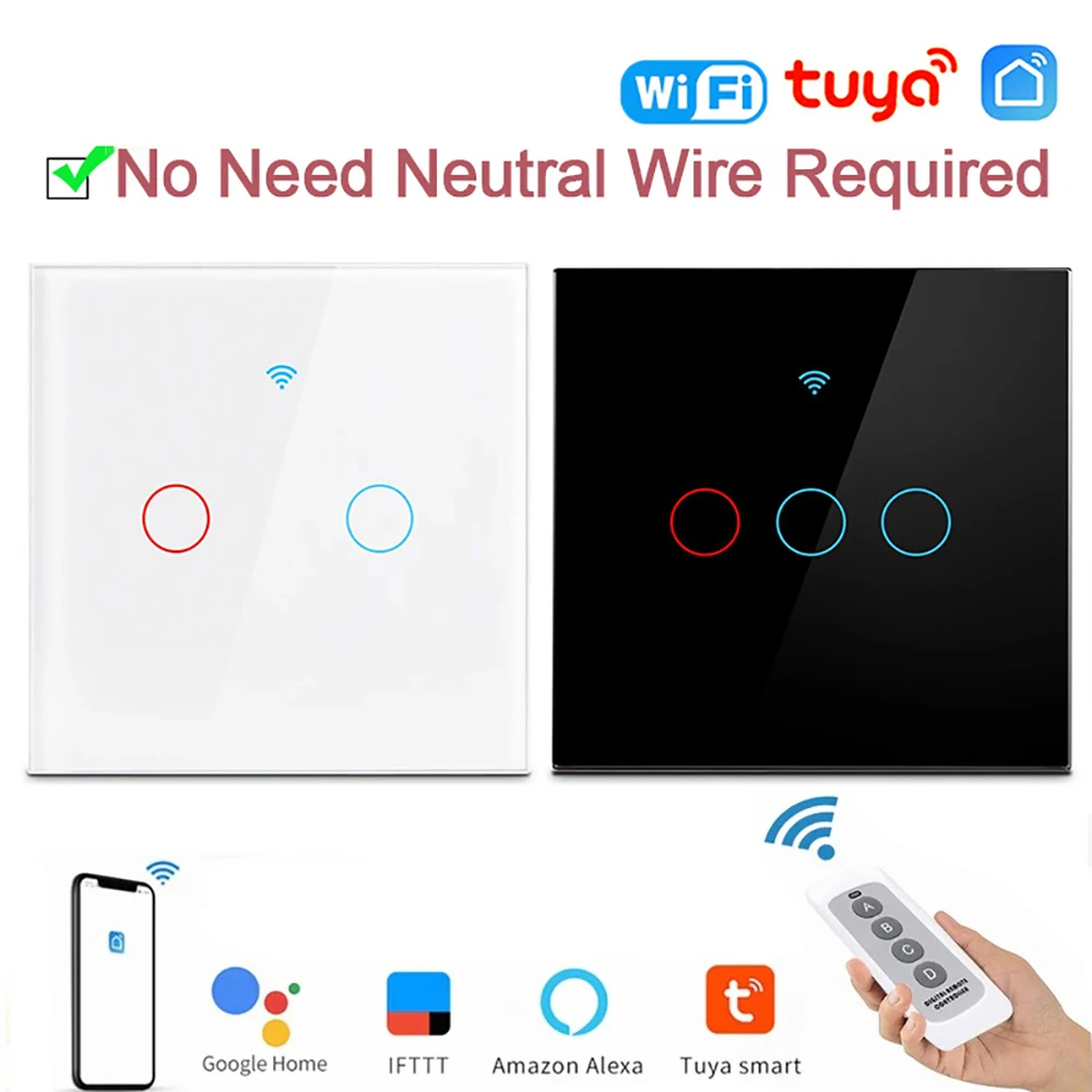

AXUS EU WiFi Умные выключатели света Сенсорный переключатель RF433 Без нейтрального провода Умный дом Life Управление приложением Tuya Поддержка Alexa Google Home