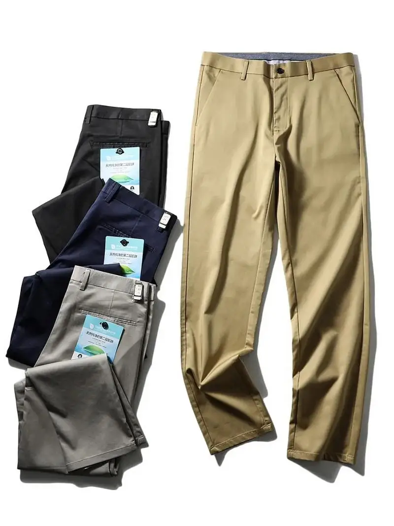 

Spring New Sle Men's Busin Casual Pants Pure Cotton Soft Skin-friendly Elastic Lyocell Blend Anti-Wrinkle Smooth Straigh...