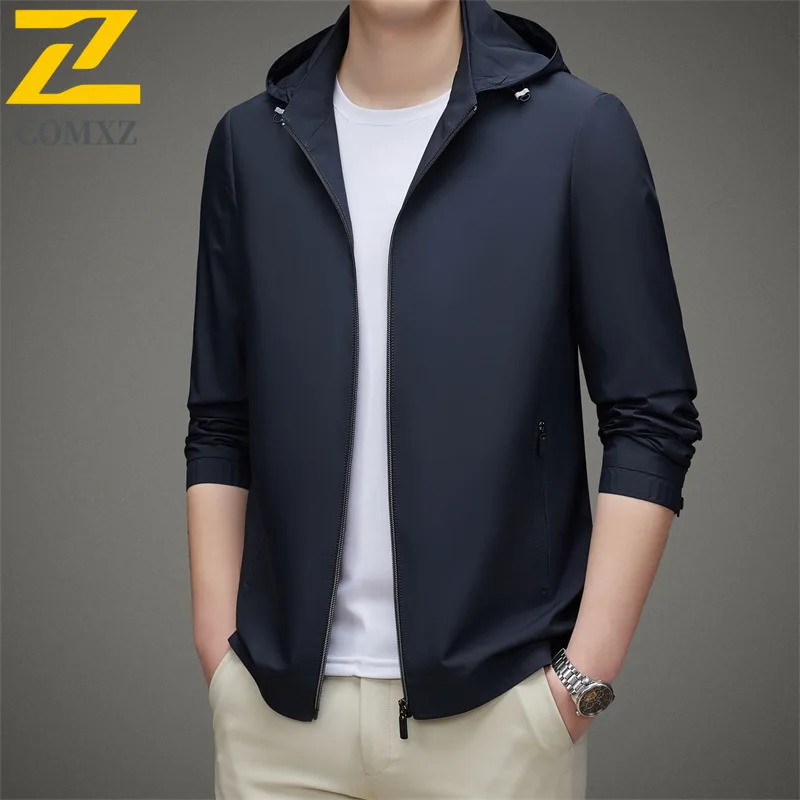 Business Man Jacket Fashion Classic Hooded Tooling Coat Premium Comfort Detachable Hood Lightweight Spring Autumn Mens Clothing