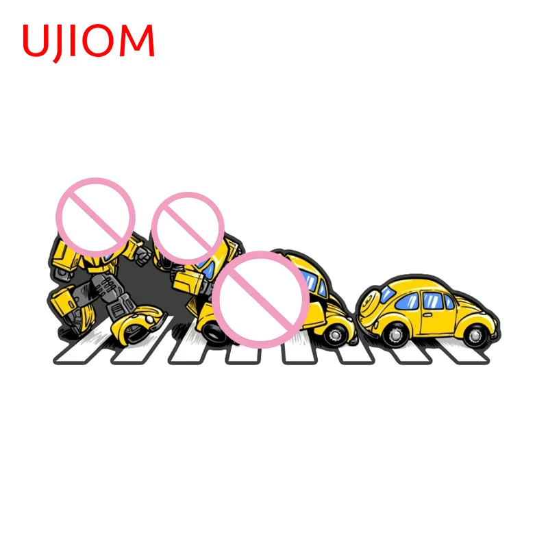 UJIOM Yellow Robot Car Wall Sticker Refrigerator Laptop Light Switch Scratch Proof Edgy Decal Suitable For Tiki Related Items
