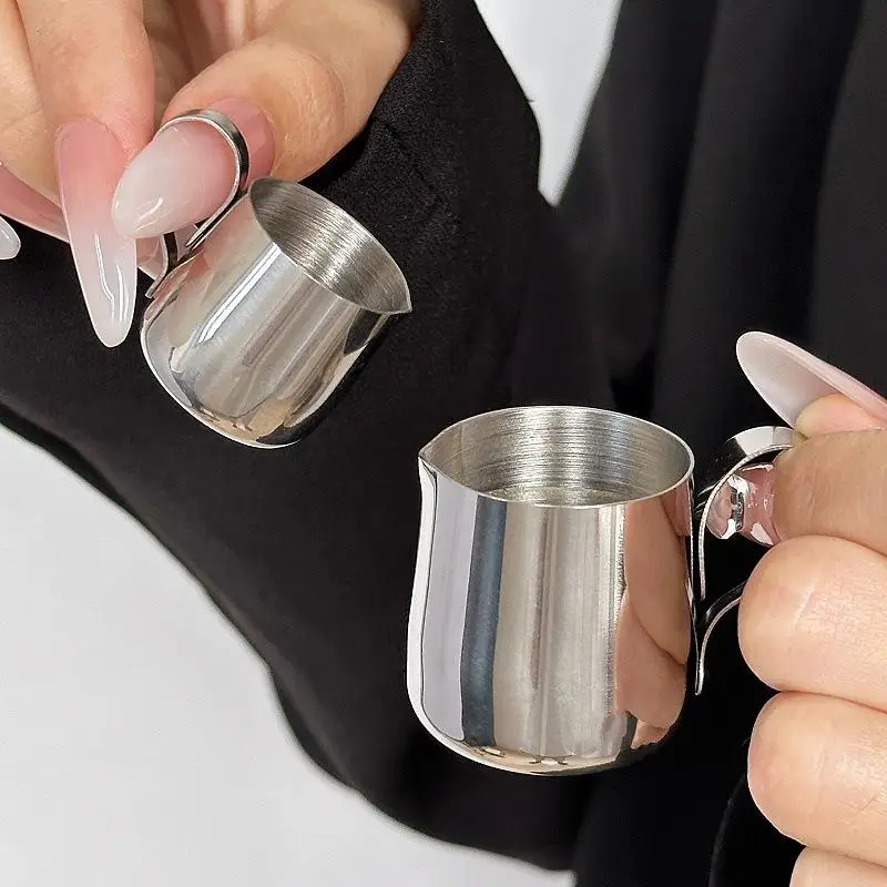 2sizes Mini Practical Coffee Milk Frothing Jug Milk Frother Pitcher Stainless Steel Measurement Jug Pot Coffee Accessories