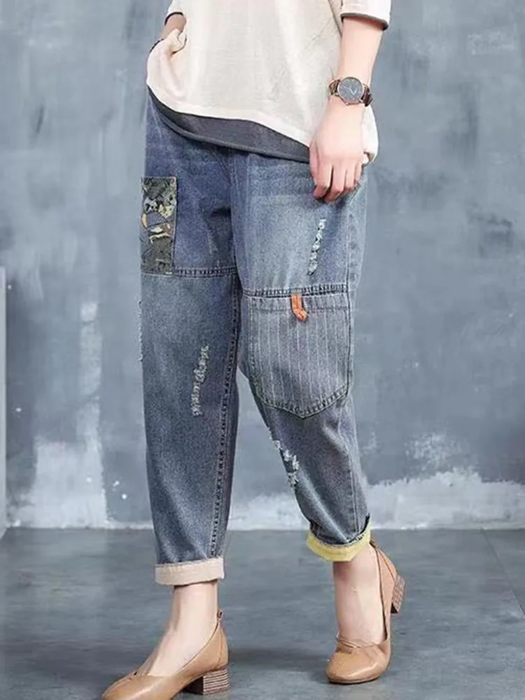 Women Casual Boyfriend Jeans New Arrival 2022 Korean Style Vintage Streetwear All-match Female Ankle-length Denim Pants D479