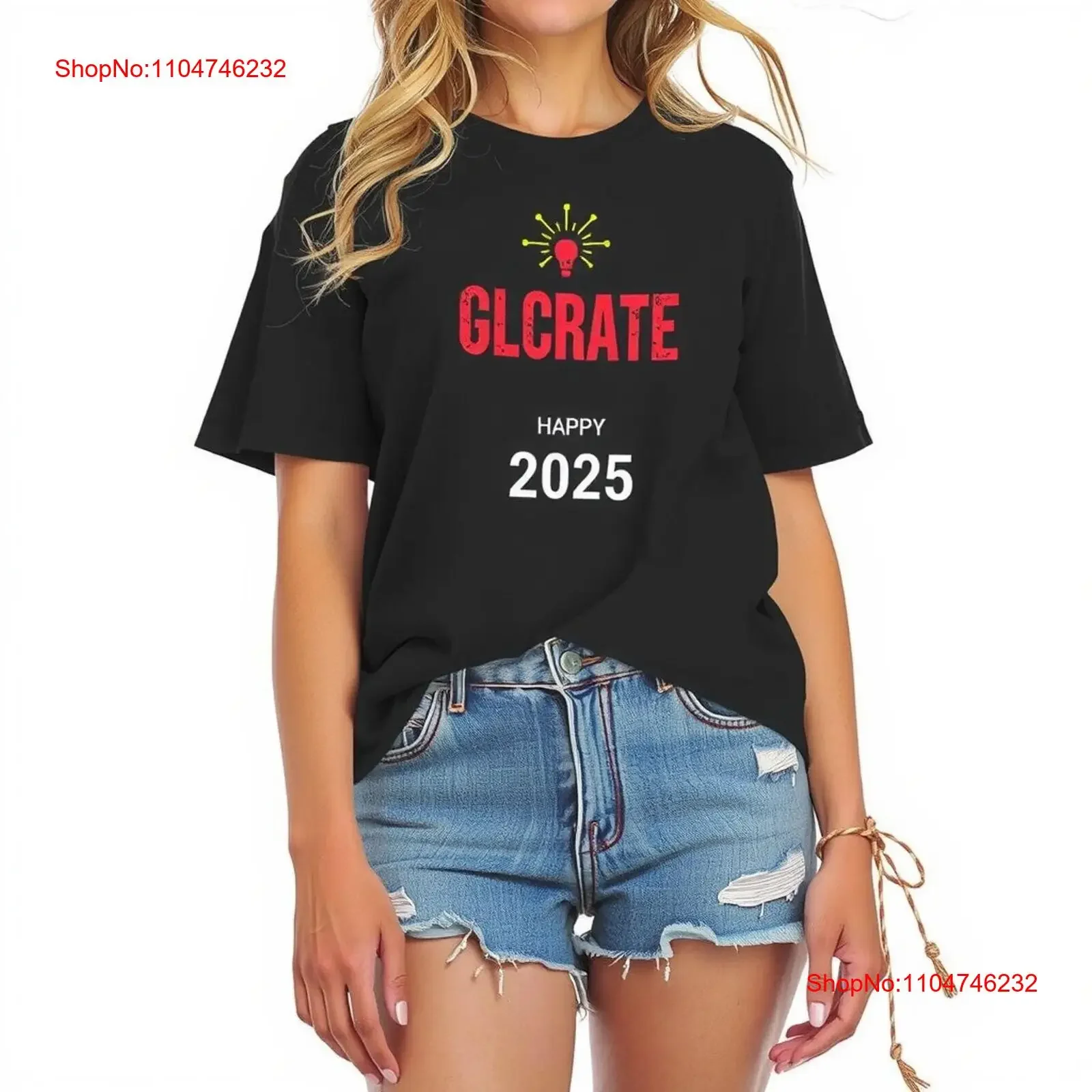 

Stylish Black T Shirt with Lightbulb Design GLCRATE vintage Washed Versatile Top For Everyday Wear Soft Stretched Comfortable