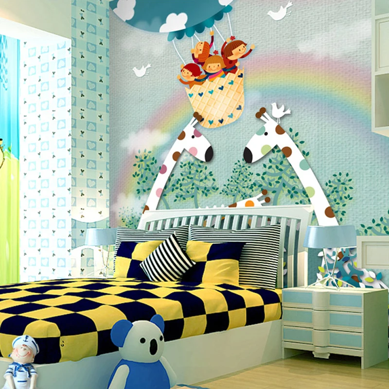 Hand drawn animal children's room wall cloth cartoon environmental decoration room mural bedroom boys and girls wallpaper