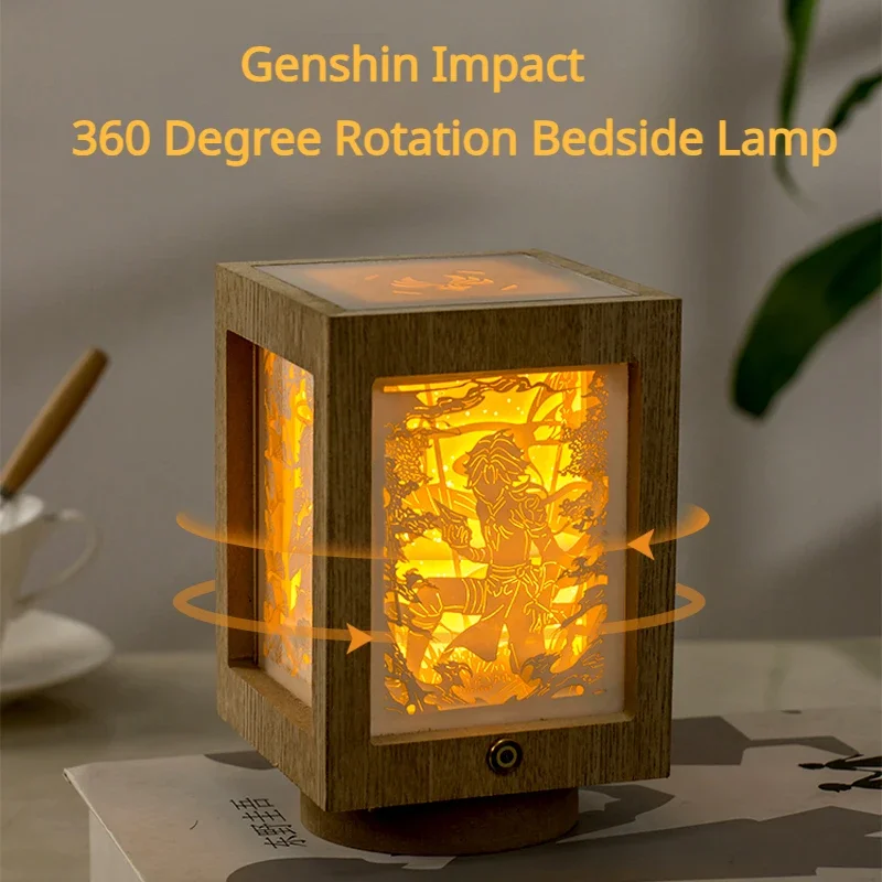 Genshin Impact LED 3D Night Light Anime Figure Xiao Wanderer Bedside Lamp 360 Degree Rotation Paper Carving Bedroom Decor Gift