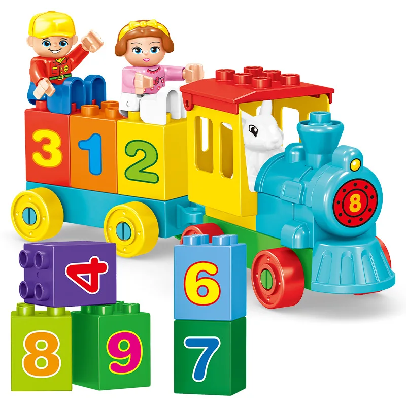 68 قطعة/المجموعة/مجموعة مكعبات بناء الجسيمات الكبيرة قطار رقمي إبداعي ملون ألعاب ألغاز التعليم المبكر للأطفال هدايا عيد الميلاد