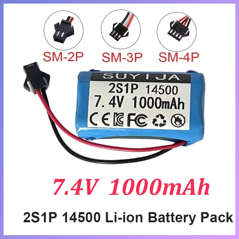 

2S1P 7.4V 1000mAh with BMS 14500 Lithium Ion Battery for Toy Remote Control Cars Singing Machines Radios Small Speakers