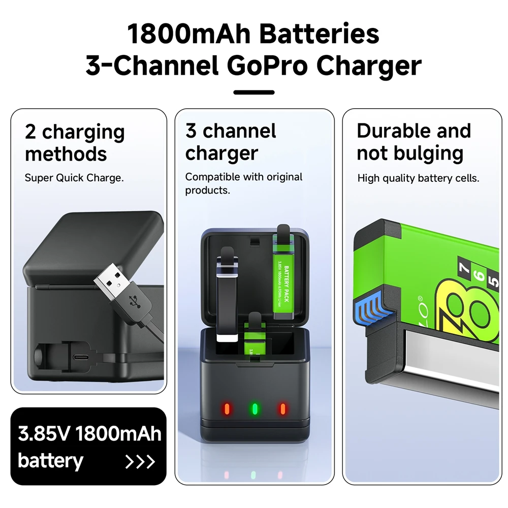 Fits for GoPro hero 8 7 6 5 Battery GOPRO Hero 5 6 7 8 Sport Camera Battery With 4 Slots LED Charger