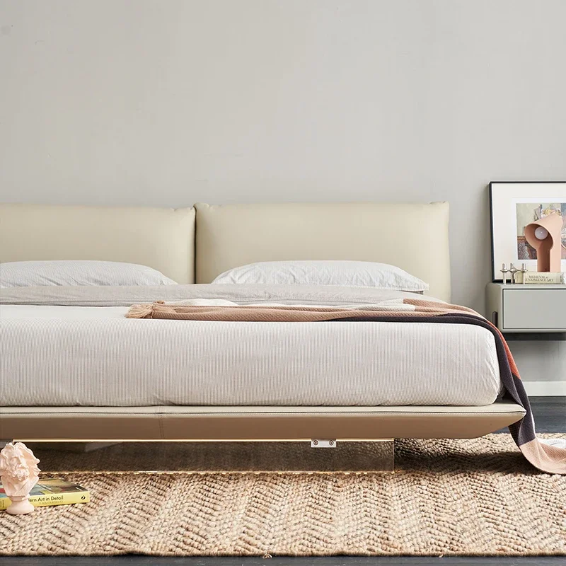 

A Modern Single and Double Queen King Upholstered Bed Velvet with Leather Bed Solid Wood Stretchable Design Smart