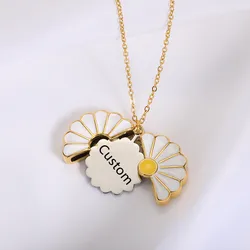 Custom Engraved Name Any Text Necklaced for Women Daisy Flower Pendant Chain Choker Stainless Steel Personalized Jewelry Gift