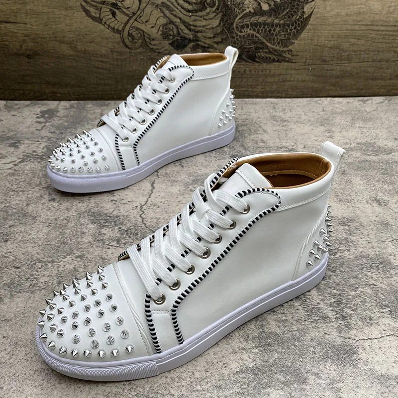 High quality Leather men platform shoes flats loafers fashion punk Sneakers Casual shoes high tops zapatillas hombre  A7