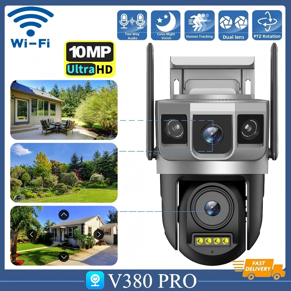 

V380 Pro 10MP IP Outdoor HD Night Vision WiFi Surveillance Camera Dual Lens Triple Screens Security Protection CCTV Home Product