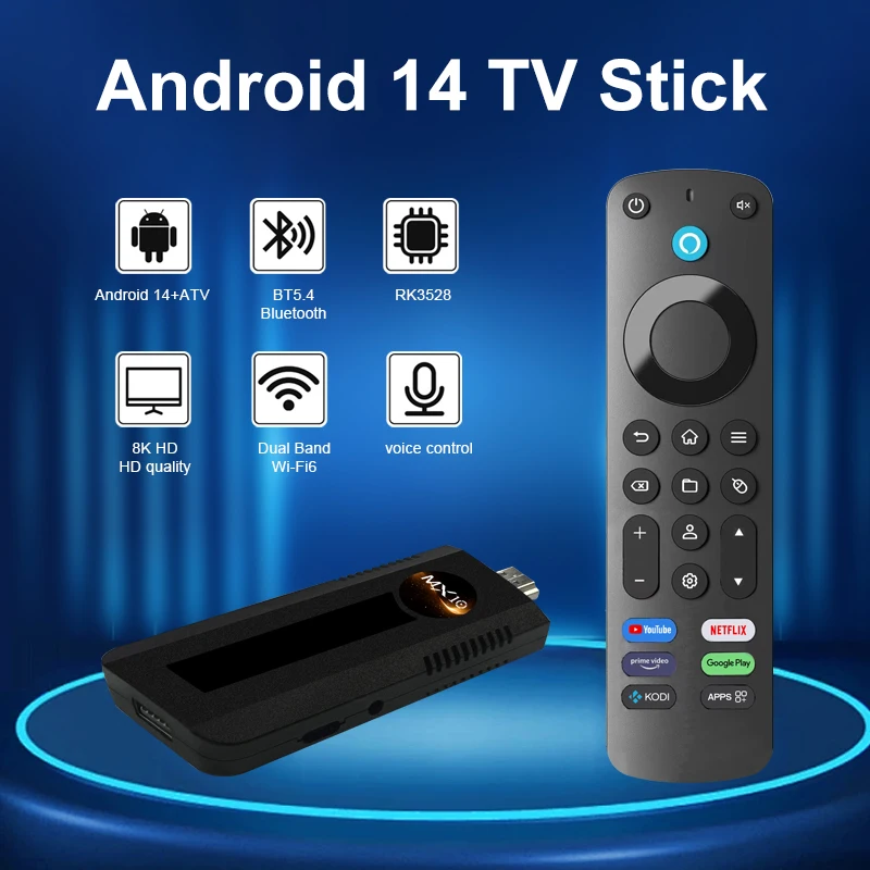 

2025 Factory Hot Sell MX10 F8PRO Smart TV Stick RK3528 Android14 4K Quad Core Build in Dual Band 2.4G/5G Wi-Fi6 Smart TV Stick