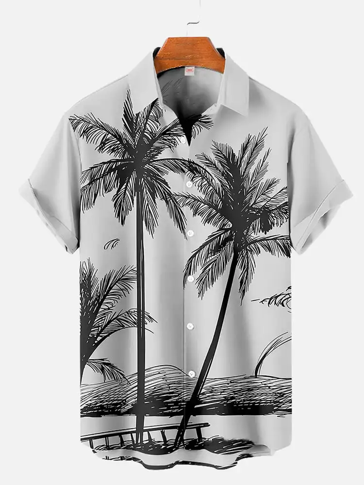 Coconut Tree Pattern Hawaiian Shirts Fashion Design Short Sleeve Shirts Summer Plant Print Shirt Men's Beach Vacation Shirts