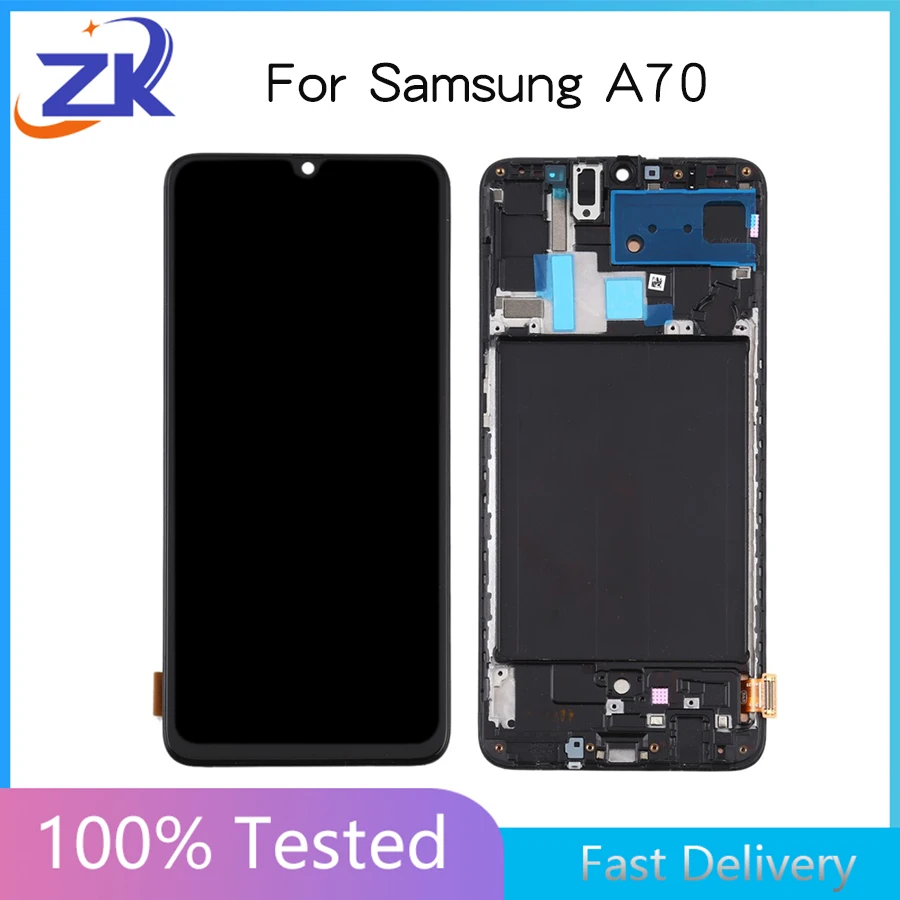 Super AMOLED A70 Display Screen  for Samsung Galaxy A70 A705 A705F  LCD Display Digital Touch Screen Assembly with Frame