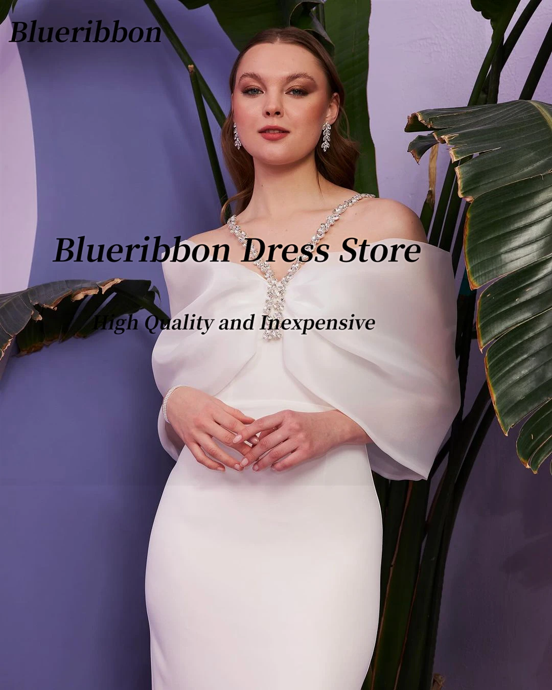 Blueribbon Crystals Spaghetti Boat Neck Prom Dresses Sexy Zipper Back Special Occasion Dress Long Elegant Evening Party Gowns