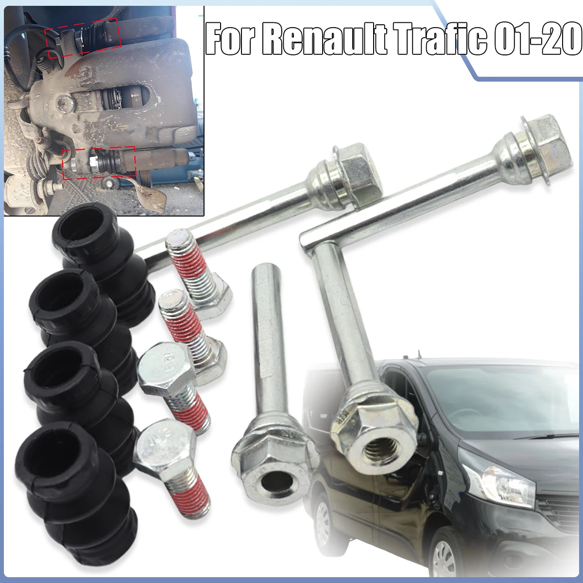 Kit de reconstrucción de guías deslizantes de cilindro de pinza de freno trasera izquierda y derecha con pasador para retén de buje, piezas de coche para Renault TRAFIC 01-20