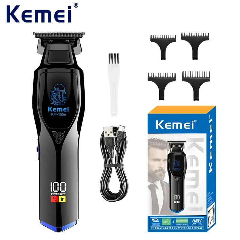 

Kemei KM-1556 Rechargeable Electric Hair Clipper Professional Hair Cutting Machine For Men Cordless LCD Display Hair Trimmer