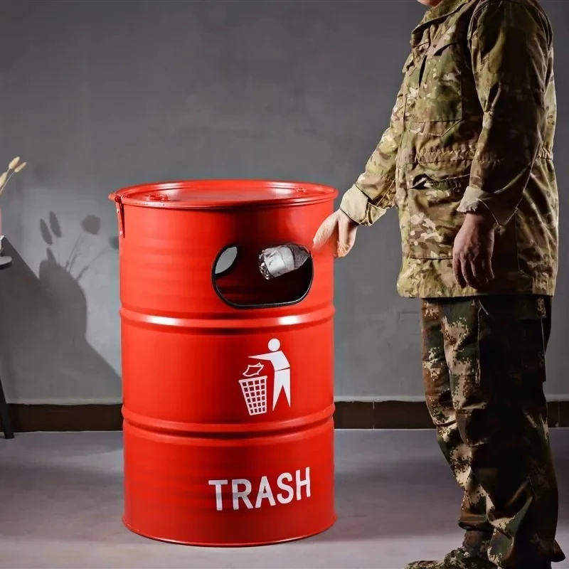 

TuyalOil Can Trash Can Oversized Wrought Iron Retro Commercial With Lid American Large Capacity IronAlexa Google Assistant