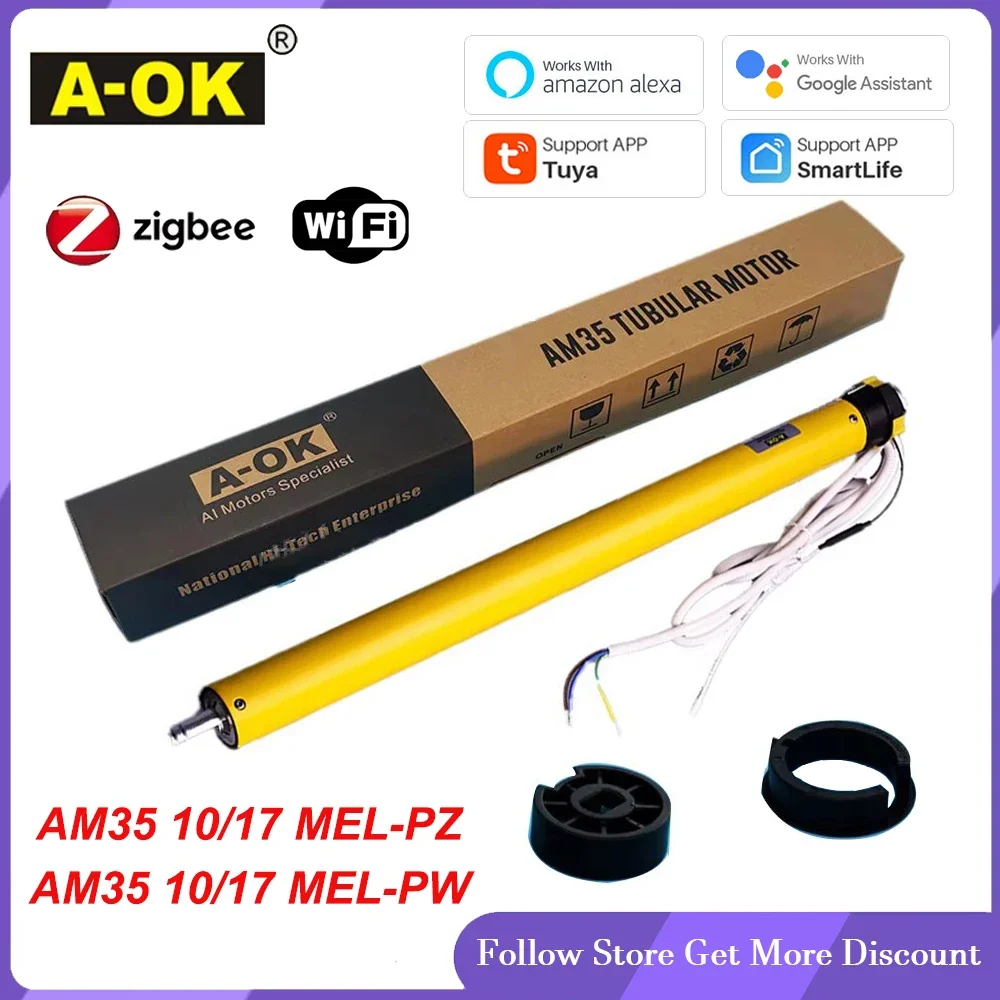Original A-OK AM35 10/17 Electronic RF&Tuya Zigbee/Wifi Tubular Motor Smart Blinds for 40mm/45mm/47mm/50mm Tube Rolling Shutter