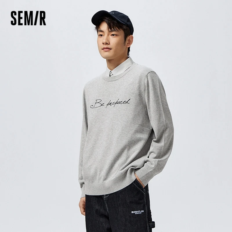 

Semir Knitwear Men Spring Fake Two Pieces Fashionable Casual 2023 Commuting Style Korean Simple Letter Embroidery Sweater