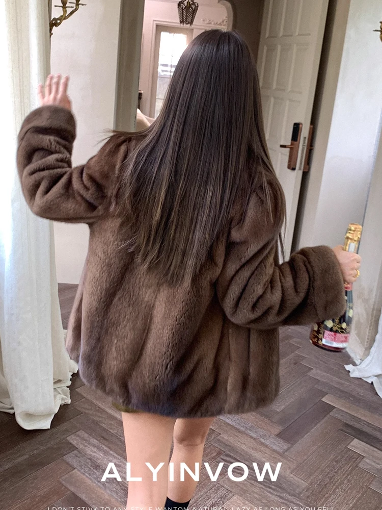 HDHOHR 2024 New Real Mink Fur Coat Women Fashion High Grade Whole Fur Women Coat Winter Thick Warm Real Mink fur Jackets Femal