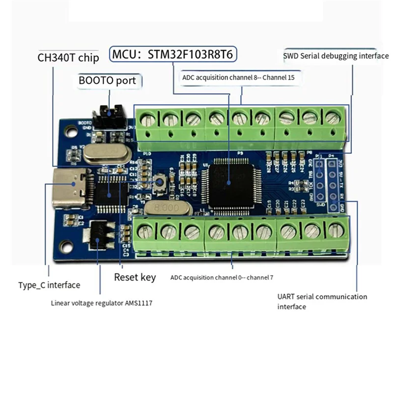 AA60-2X USB Interface 16 Channels 12Bit Bit AD Sampling Data Acquisition STM32 Uart Communication ADC Multifunction Module