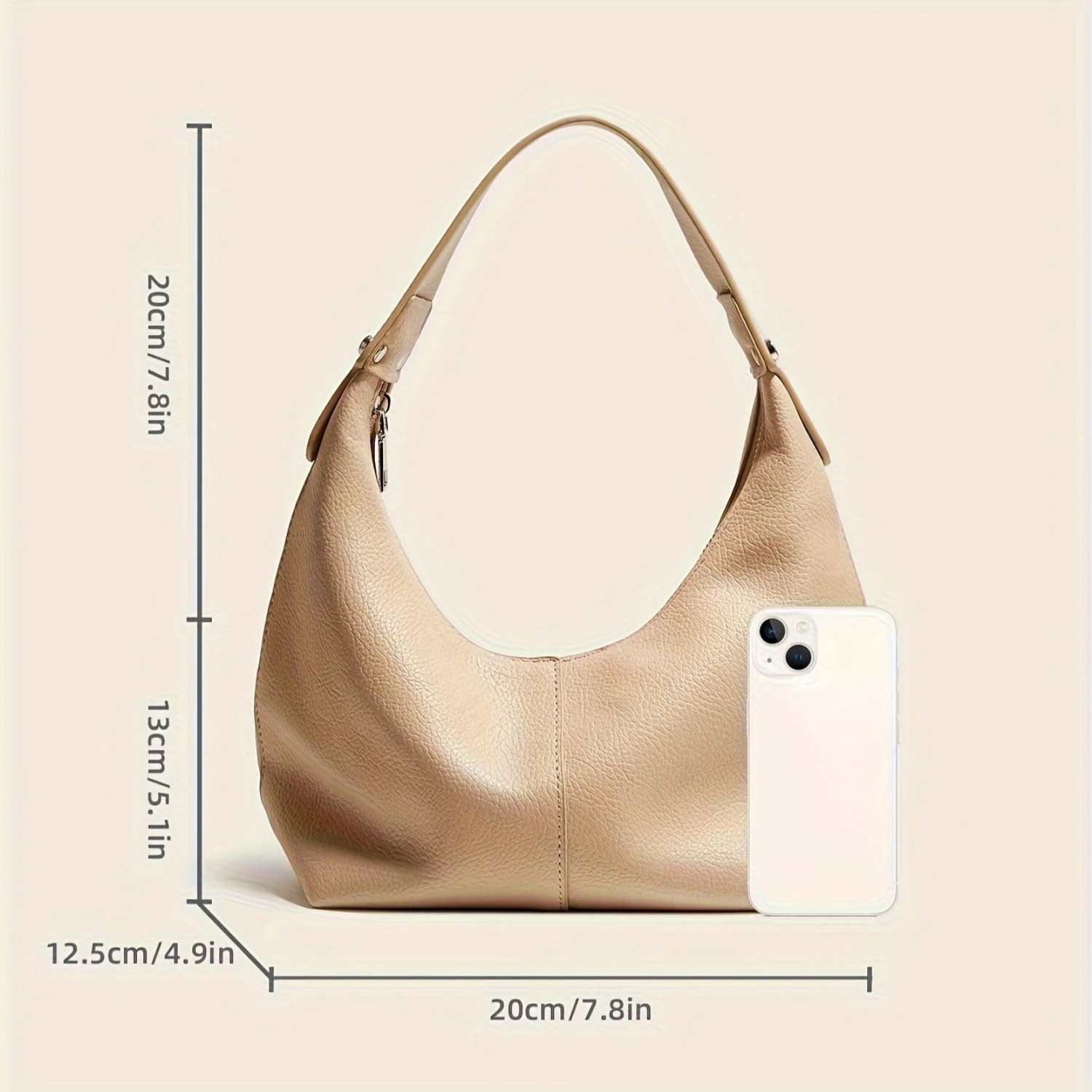 Solid Color Handbag- Minimalist Textured Zipper Armpit Bag