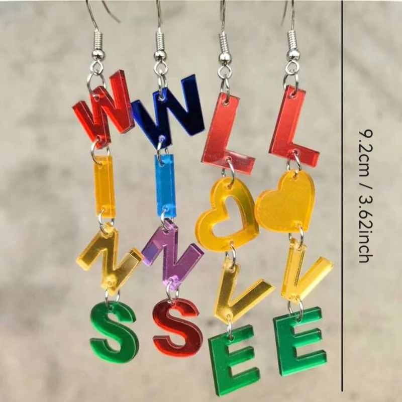 أقراط جديدة مخصصة لعيد الحب بأحرف ملونة ونوافذ شعبية تحب البيئة الإنجليزية أقراط أكريليك ديكور