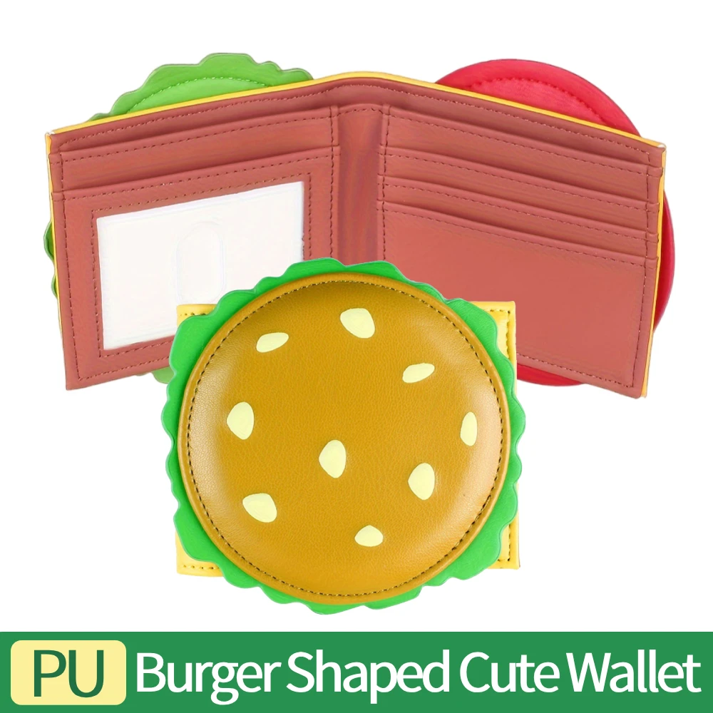 

Кошелек из искусственной кожи в форме 3D-бургера, милый складной кошелек, модный индивидуальный держатель для карт, стильный компактный зажим для денег для женщин