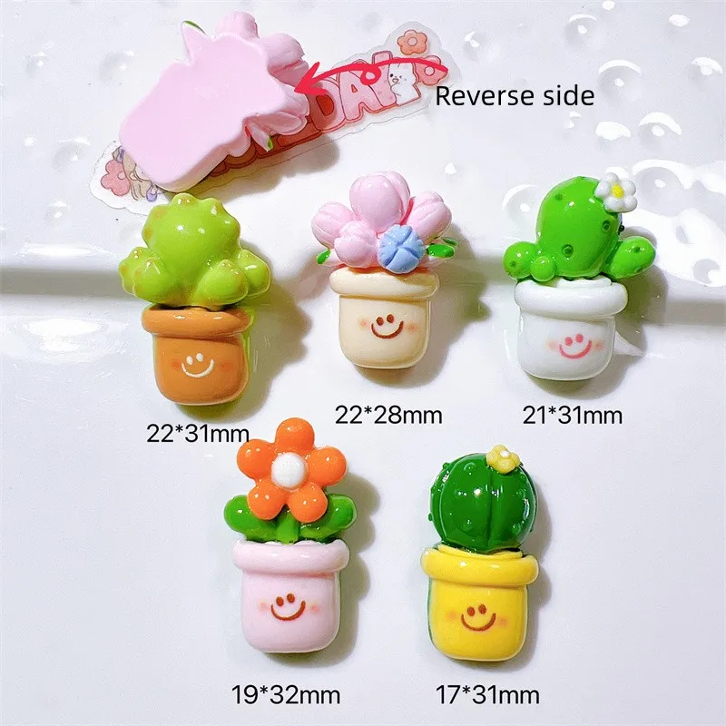 10Pcs Kawaii Cactus Flower Pot Flatback Resin DIY Jewelry Crafts Decoration Accessories Cabochon Scrapbooking Handmade Materials