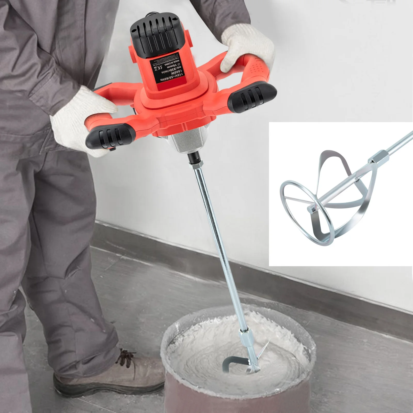 1500W 220V Mortar Mixer Electric Concrete Cement Mixer Stirrer Mixing Mortar Machine 6 Speed with Helical Blade