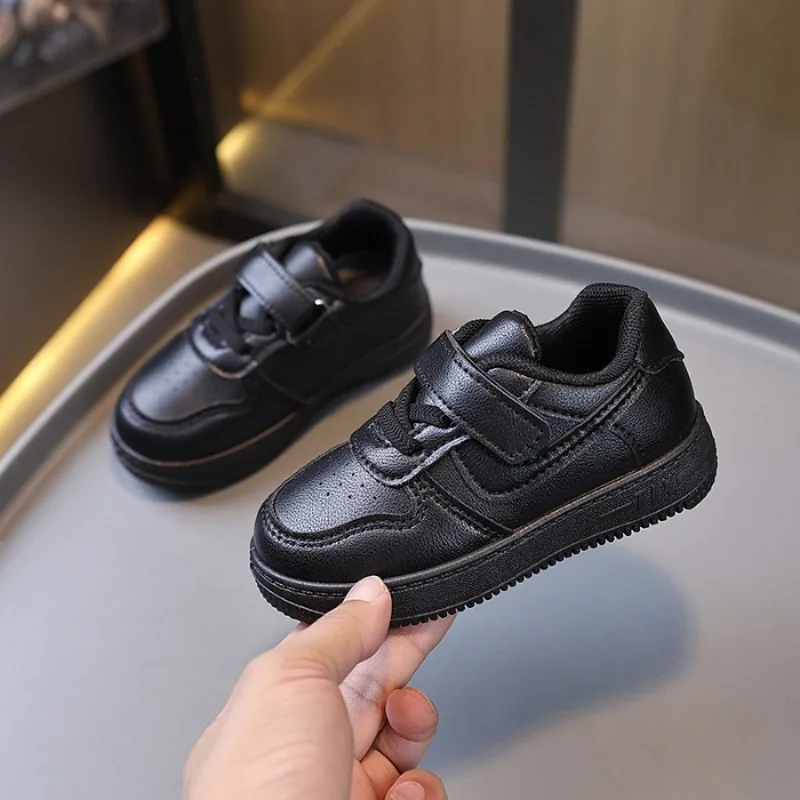 Ultra-light Children's Sports Shoes New Boys' Campus Footwear Leather Sneakers Black Girls' Kindergarten School Shoes