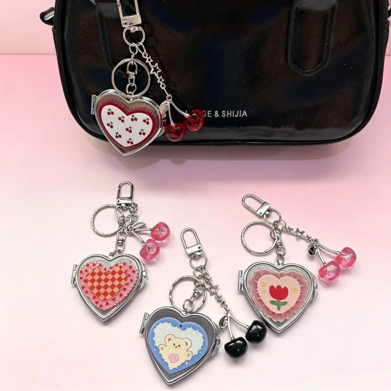 Korean Instagram Style Cute Cartoon Love Portable Mirror Bag Pendant Makeup Portable Keychain Gift For Girlfriend
