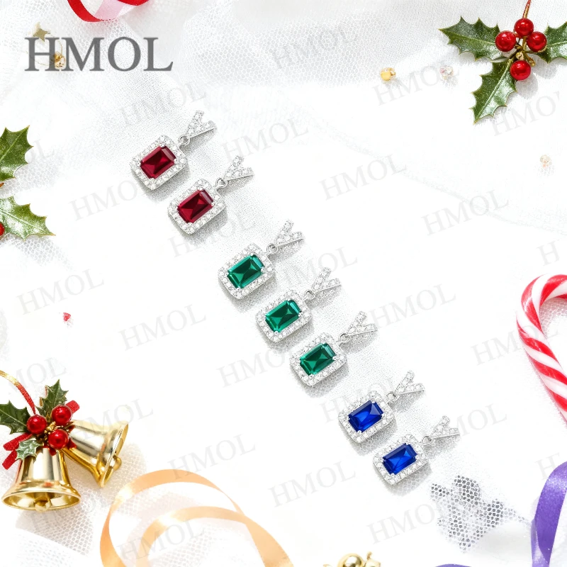 Lab Grown Gemstone Square Earrings with 1-2.5CT Emerald or Princess Cut S925 Ear Studs for Women Christmas Gift Hypoallergenic