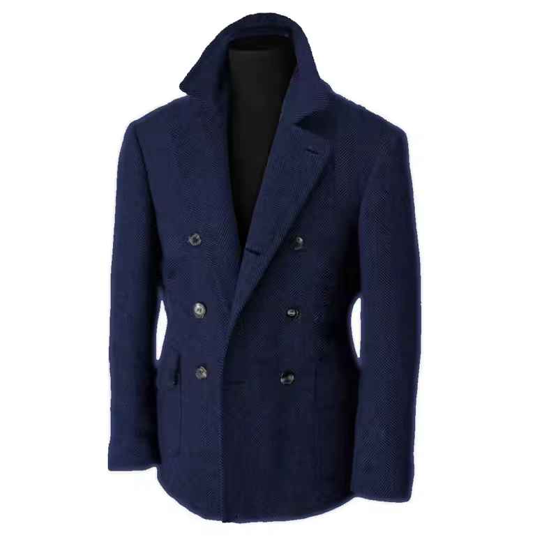 British Men's Blazers Vintage Herringbone Tweed Formal Jacket Wool Blend Double Breasted Casual Autumn Winter Suit Coat - Image 17