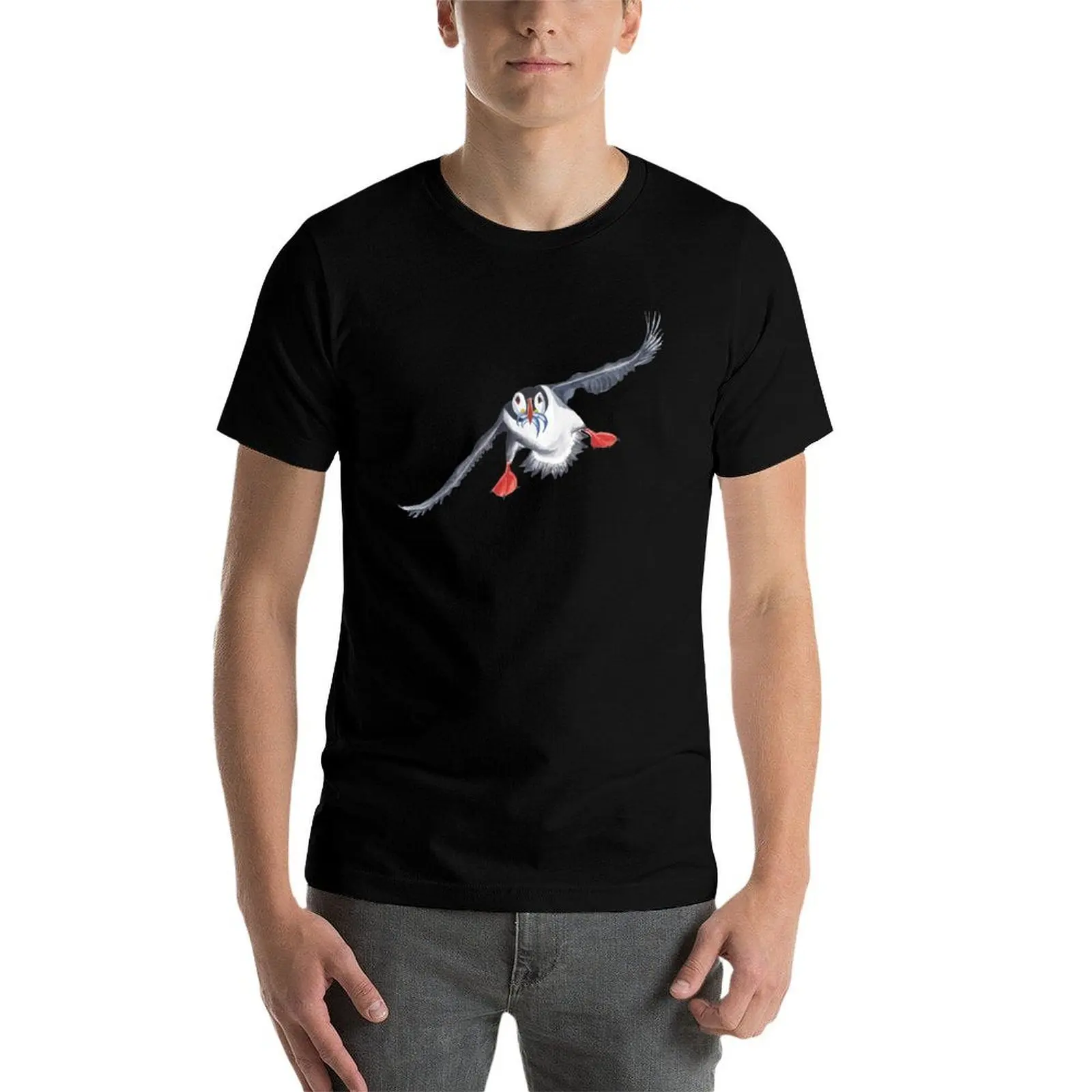 تي شيرت Flying Puffin تي شيرت للرجال تي شيرت قطني للرجال تي شيرت جرافيك عتيق