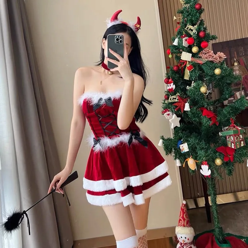 

Christmas Red Top Skirt Set Nightclub Party Stage Costume Rave Outfit for Women Sexy Show Clothes New Year Festival Suit 2024