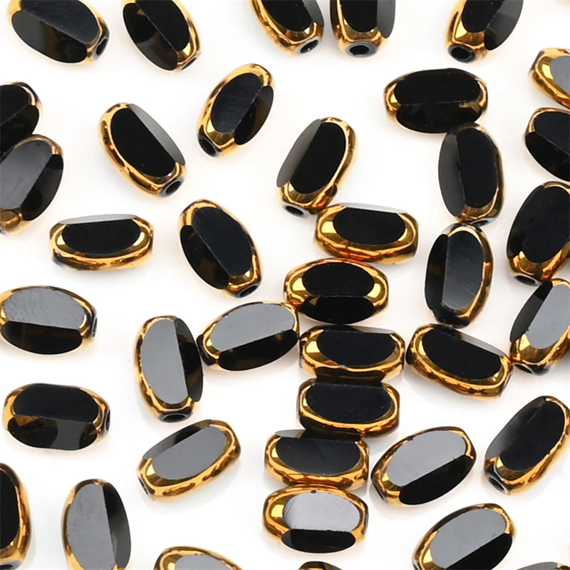 6mm Briolette Oval Glass Beads Plated Golden Color Crystal Loose Spacer Bead Diy Bracelet Necklace Beads Accessories