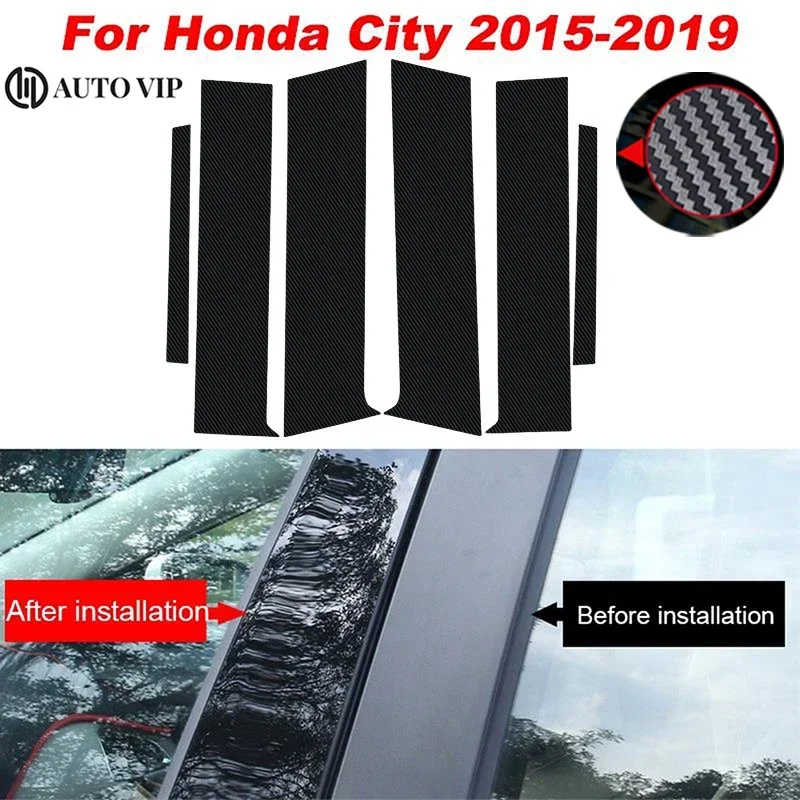 

Столбчики для Honda City из углеродного волокна 2015-2019, комплекты накладок на дверное окно, наклейки, автостайлинг, внешние детали, аксессуары
