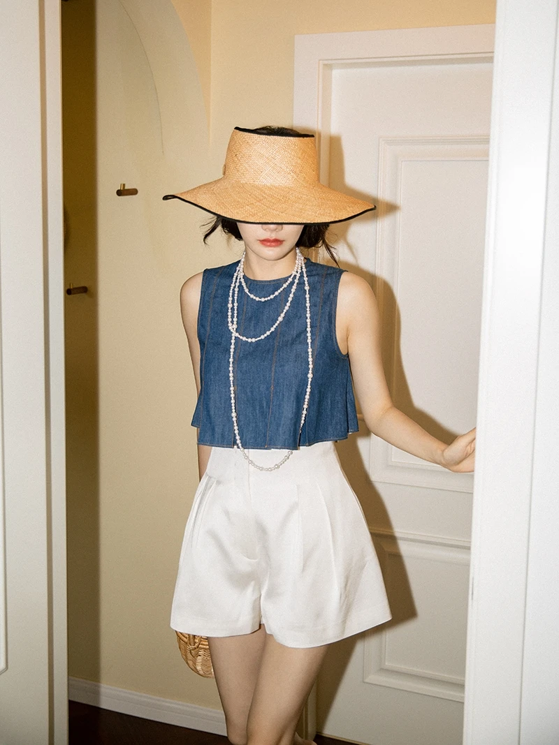 

TOP Home Retro mat High Waist Acetate Linen ort Pants Women's Suit ort orts Summer 2023 Commute Sle ket Detail