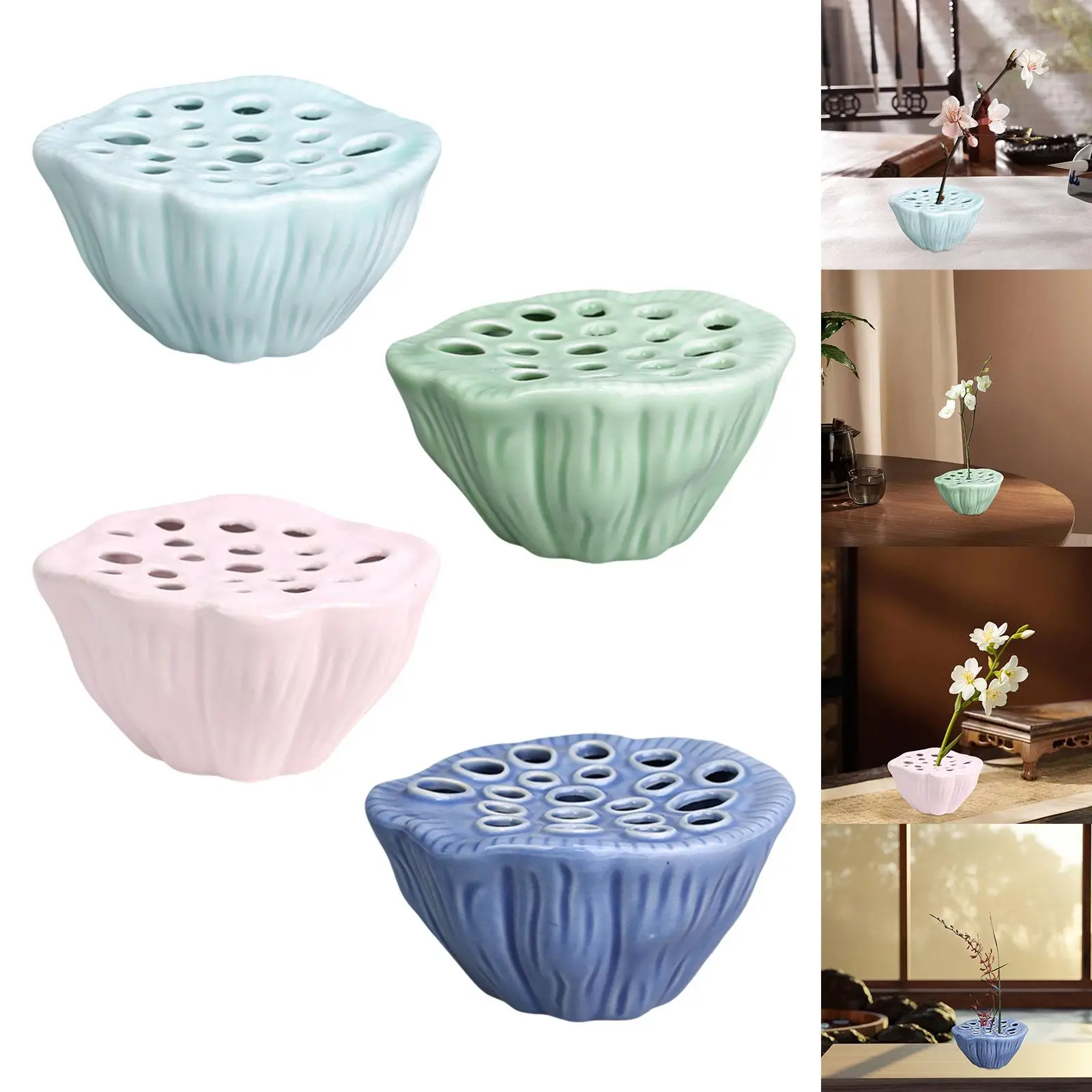 

Lotus Pod Flower Arrangement Vase Floral Stem Holder Creative, Stable Ceramic Flower Pot for Living Room, Home Tea Room