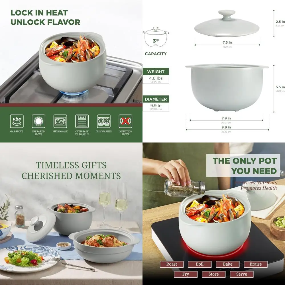 

3.17 Qt Grey Vesta Porcelain Casserole with Lid, Oven-Safe Cooking Pot for Stew, Soup, Steaming, and Microwave Use