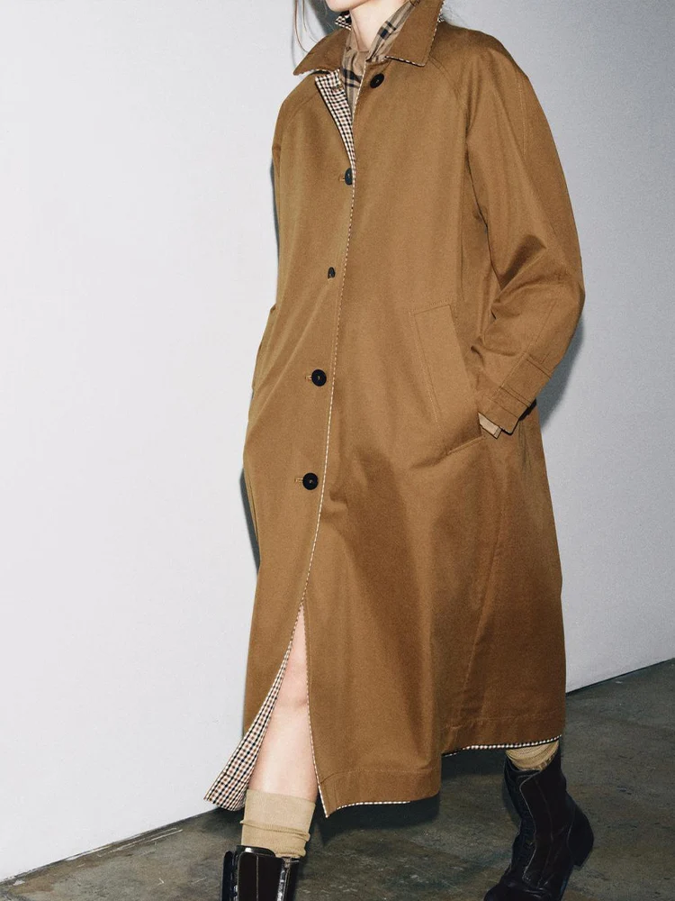 

European and American style 2025 autumn new arrivals women's wear lapel straight double-sided long trench coat