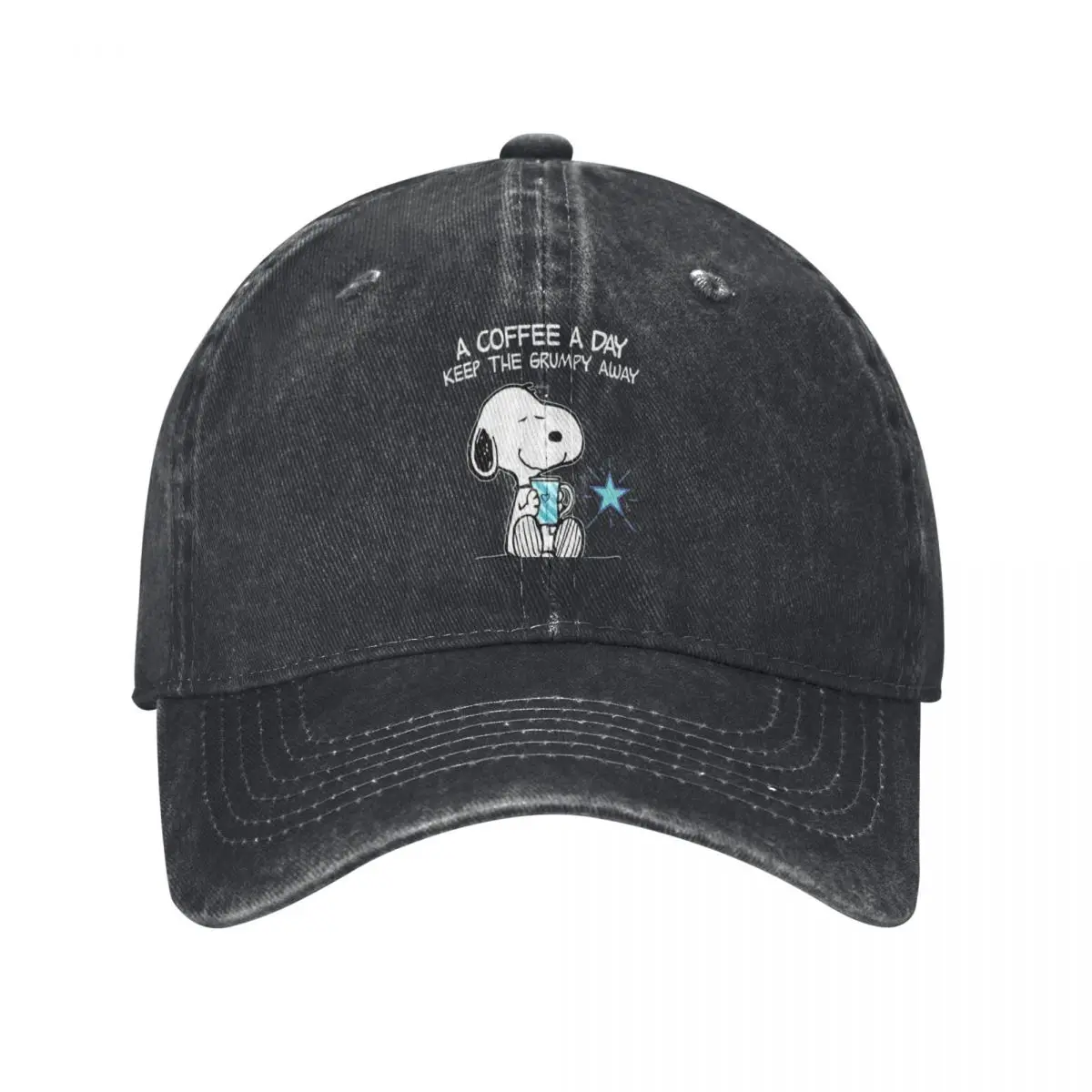 My Dog With Daily Coffee Snoopy Baseball Caps Vintage Distressed Denim Snapback Hat Men Women Outdoor Adjustable Fit Hats Cap