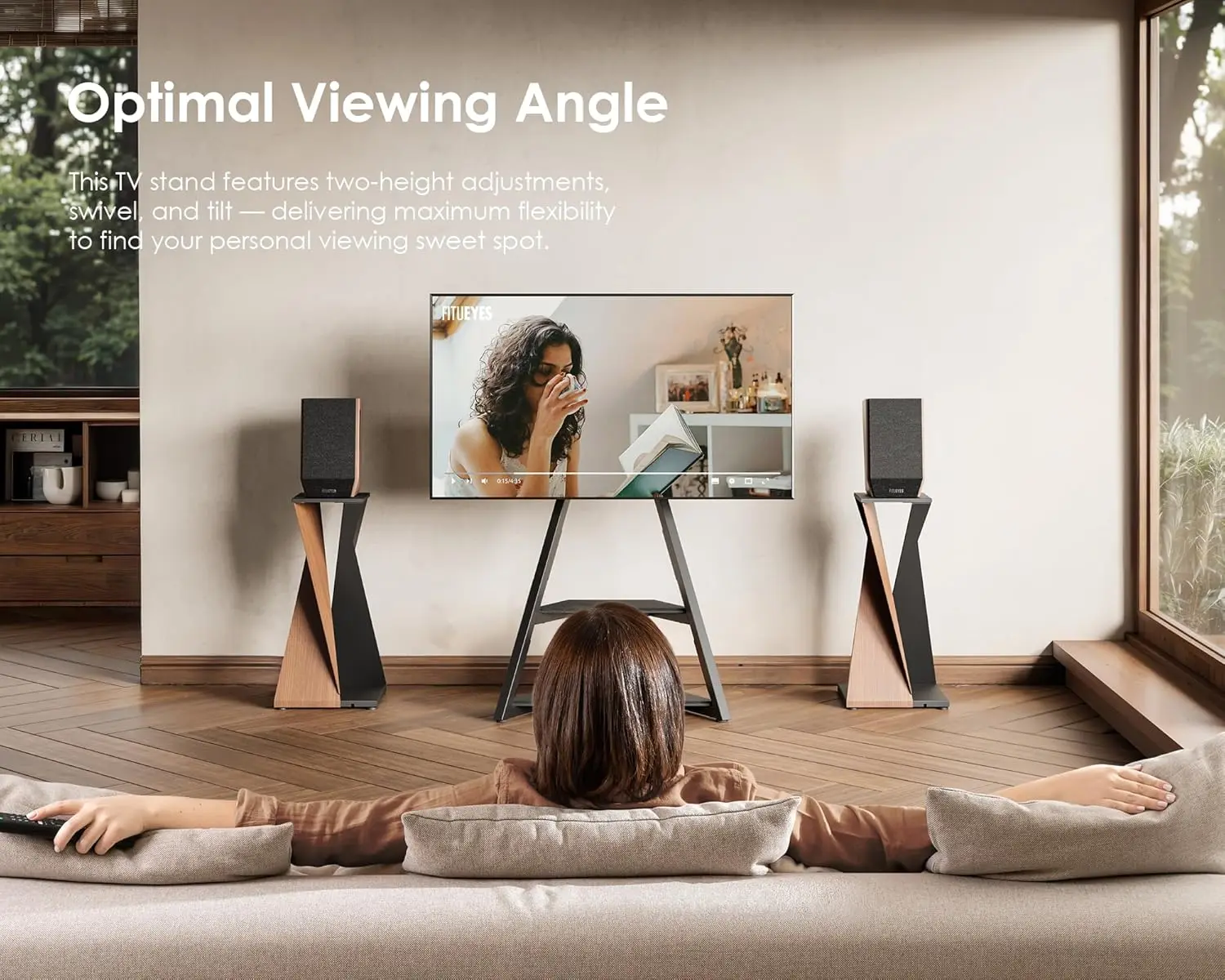 32-65인치 TV용 코너 TV 스탠드, 높이와 회전 조절이 가능한 롤링 카트, 작은 공간을 위한 모던 디자인