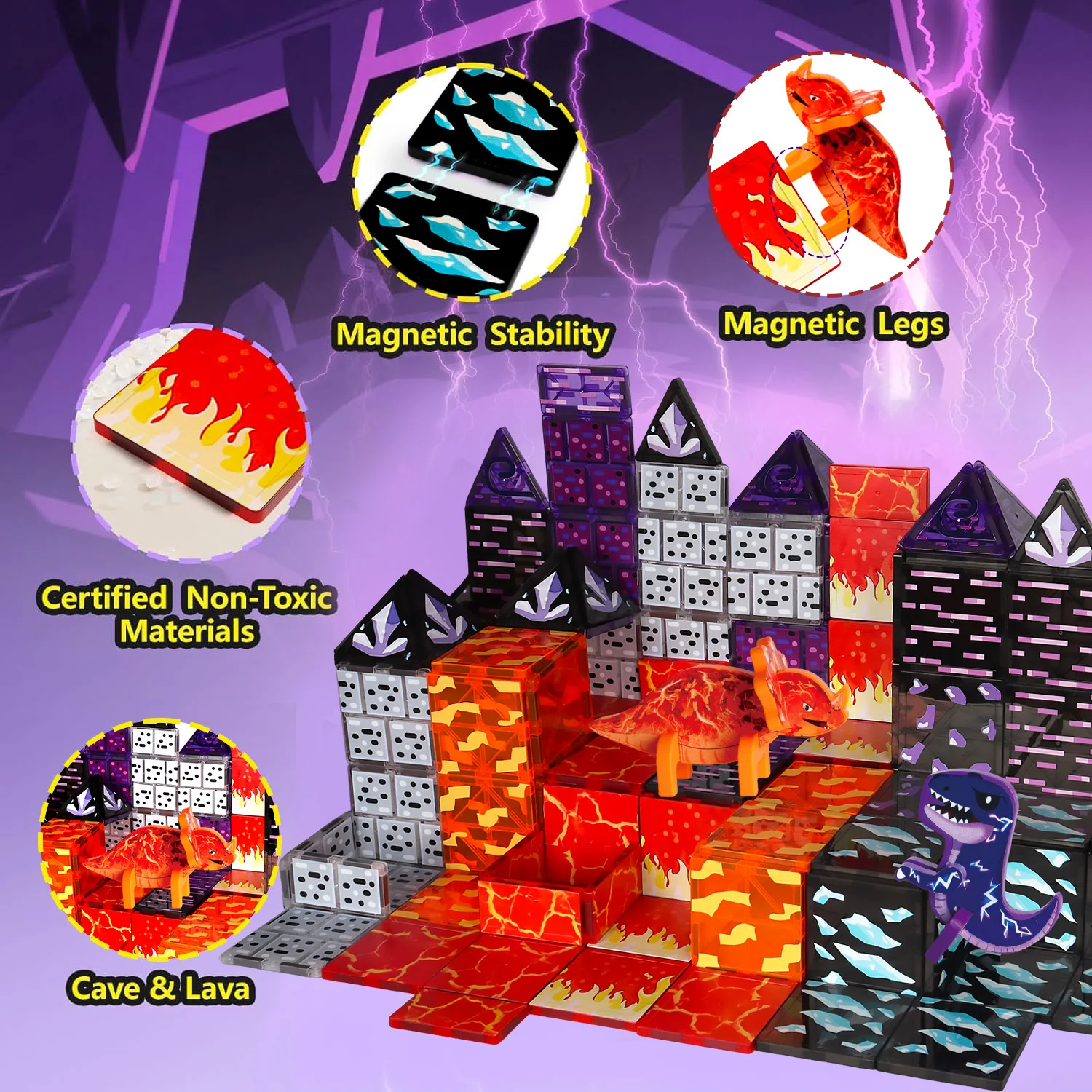 磁気パズル恐竜ビルディングブロックおもちゃ、男の子と女の子へのギフト、恐竜のおもちゃ、鮮やかな色、インタラクティブ