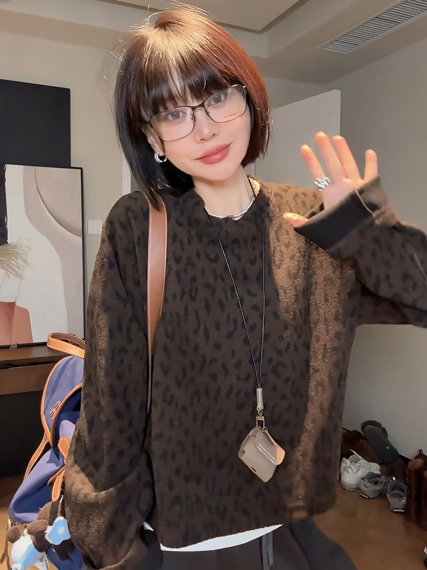 الشتاء Thiened ليوبارد طباعة تريكو فضفاض عادية طويلة Sve المرأة الأعلى Faionable تخفيف Sle جولة Ne سترة #1