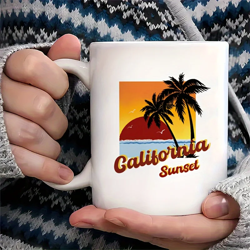 California Sunset Ceramic Mug - Tropical Beach Design, Perfect Gift for Coffee and Tea Lovers, Novelty Summer Present